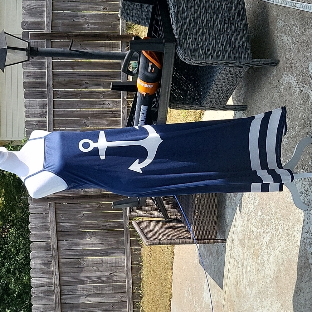 Navy Blue Anchor Maxi Dress